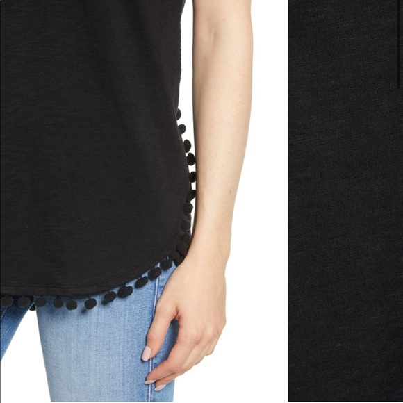Caslon Pom Tee Black Short Sleeve Scoop Women Top - Picture 4 of 6